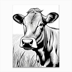 Cow Lino cut Black And White art, animal art, 154 Canvas Print