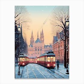 Winter Travel Night Illustration Budapest Hungary 3 Canvas Print