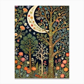 William Morris Style Moon In The Forest 1 Canvas Print