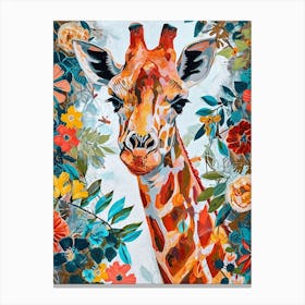 Colourful Giraffe With Flowers 2 Canvas Print