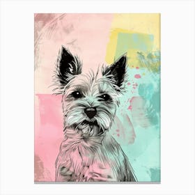 Pastel Watercolour Australian Terrier Dog Line Illustration 2 Canvas Print