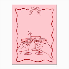Hands Holding Champagne Glasses - Bows Canvas Print