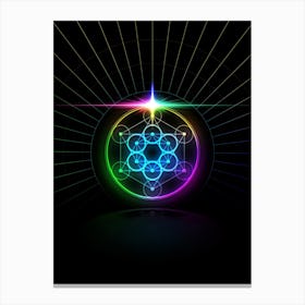 Neon Geometric Glyph in Candy Blue and Pink with Rainbow Sparkle on Black n.0257 Canvas Print