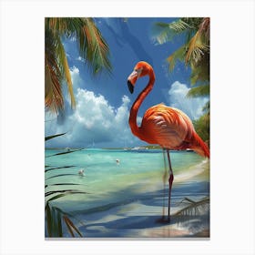 Greater Flamingo Nassau Bahamas Tropical Illustration 3 Canvas Print