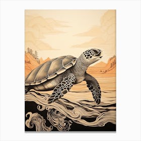 Delicate Line Drawing Of Sea Turtle Warm Tones Canvas Print