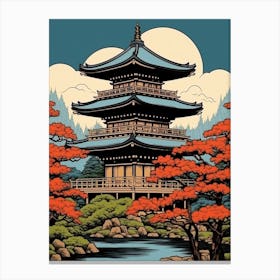 Byodo In Temple, Japan Vintage Travel Art 4 Canvas Print