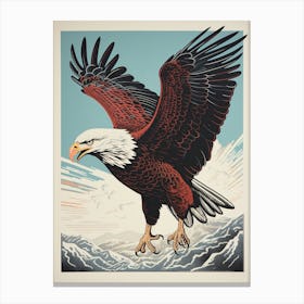 Vintage Bird Linocut Bald Eagle 3 Canvas Print