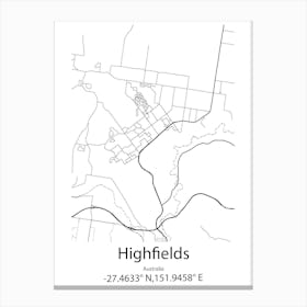 Highfields,Australia Minimalist Map Canvas Print