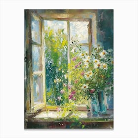 Daisy Flowers On A Cottage Window 3 Canvas Print