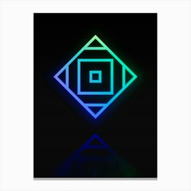 Neon Blue and Green Abstract Geometric Glyph on Black n.0127 Canvas Print