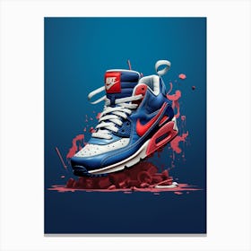 Airmax 90 Blue Red Nike Sneakers Painting Poster Canvas Print