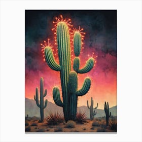 Neon Cactus Glowing Landscape (30) Canvas Print