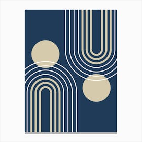 Mid Century Modern Geometric B33 In Navy Blue And Beige (Rainbow And Sun Abstract) 01 Canvas Print