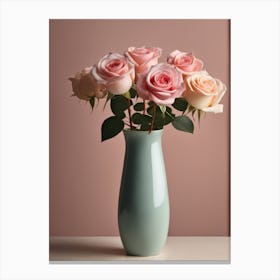 A Vase Of Pink Roses 61 Canvas Print