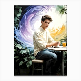 Young Man Sitting At A Table Canvas Print