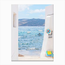 Milos, Greece I Mediterranean sea view to blue white aesthetic of Cyclades islands like Santorini from small fishing village of Klima for a wild savage nature boho pastel summer mountain landscape photography Canvas Print