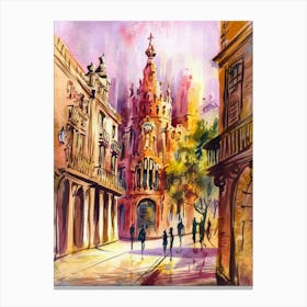 Watercolor Of Old City Barcelona Canvas Print