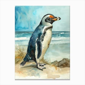 Humboldt Penguin Bleaker Island Watercolour Painting 3 Canvas Print