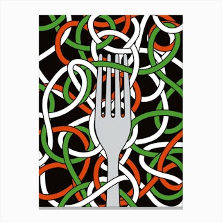Pasta Love Fork With Spaghetti Italy Canvas Print