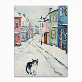 Cat In The Streets Of Reykjavik   Iceland With Snow 1 Canvas Print
