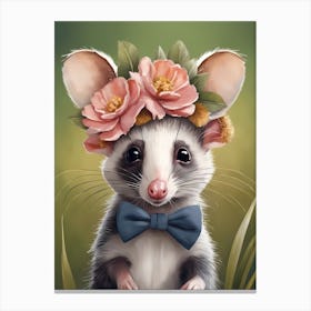 Baby Opossum Flower Crown Bowties Woodland Animal Nursery Decor (25) Result Canvas Print