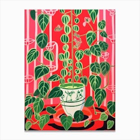 Pink And Red Plant Illustration Pothos Pearls 2 Canvas Print