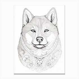 Shiba Inu Dog, Line Drawing 4 Canvas Print