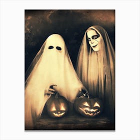 Halloween Ghost Couples AI Vintage Arr Canvas Print