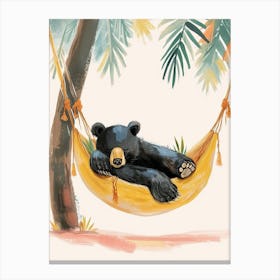 American Black Bear Napping In A Hammock Storybook Illustration 1 Canvas Print