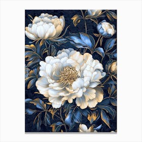 William Morris Prints Blue Flowers Peony Morris Exhibition Print Navy Blue Gold Poster Vintage Full Canvas Print