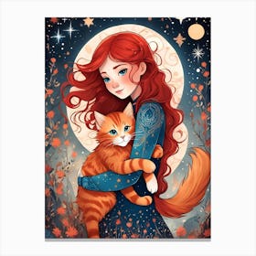 Girl With A Cat Canvas Print