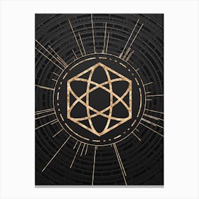 Geometric Glyph Symbol in Gold with Radial Array Lines on Dark Gray n.0222 Canvas Print