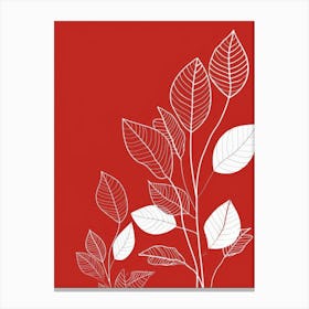 White Leaves On Red Background 2 Canvas Print