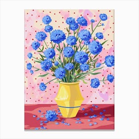 Blue Carnations In A Yellow Vase 1 Canvas Print