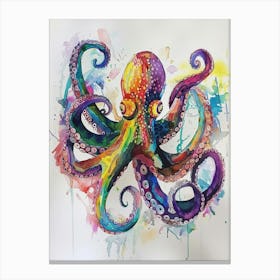 Octopus Colourful Watercolour 1 Canvas Print