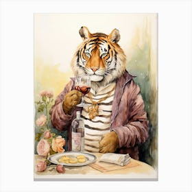 Tiger Illustration Tasting Wine Watercolour 3 Canvas Print