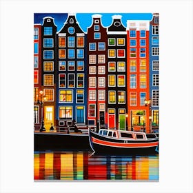 Amsterdam At Night Canvas Print Gouache Canvas Print