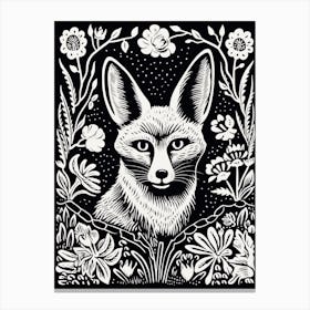 Fox In The Forest Linocut Illustration 18  Canvas Print