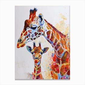 Giraffe & Calf Colourful Pattern 2 Canvas Print