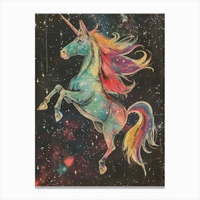 Unicorn In Space Retro Illustration Canvas Print