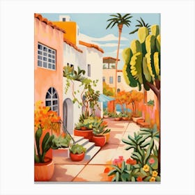 Bright Gouache Moroccan Courtyard. Retro Travel Canvas Print