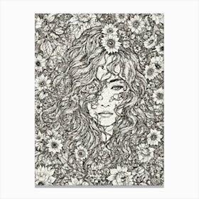 Girl In Flowers, Sunflower Art Print Canvas Print
