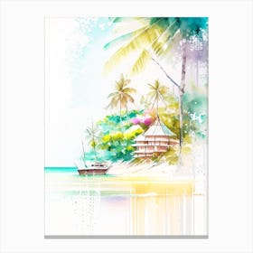 Koh Samui Thailand Watercolour Pastel Tropical Destination Canvas Print