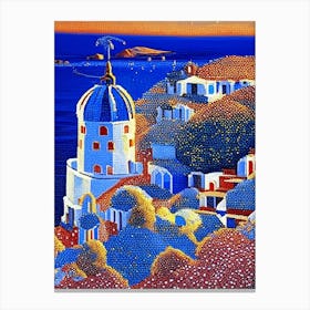 Santorini Greece Pointillism Style Tropical Destination Canvas Print