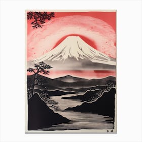Mount Fuji Japan Linocut Illustration Style 2 Canvas Print