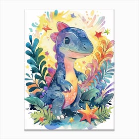 Starry Rainbow Dinosaur At Night 1 Canvas Print