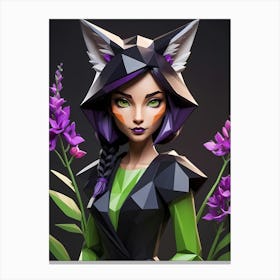 Low Poly Floral Fox Girl, Green (18) Canvas Print