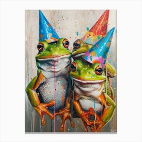 Frogs In Party Hats Painting Style 2 Canvas Print