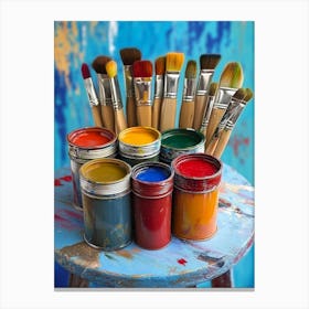 Tin Cans With Paint And Brushes Canvas Print