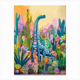 Colourful Dinosaur With Cactus & Succulent Painting 1 Canvas Print